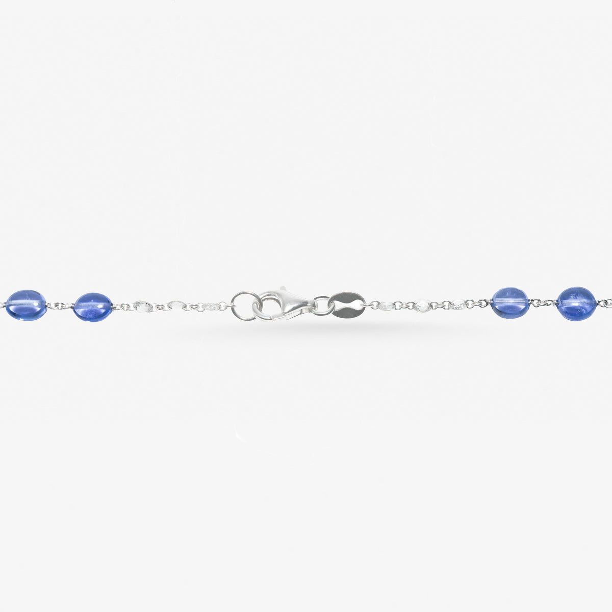 Peter Marco blue cabochon and round cut diamond necklace, clasp view