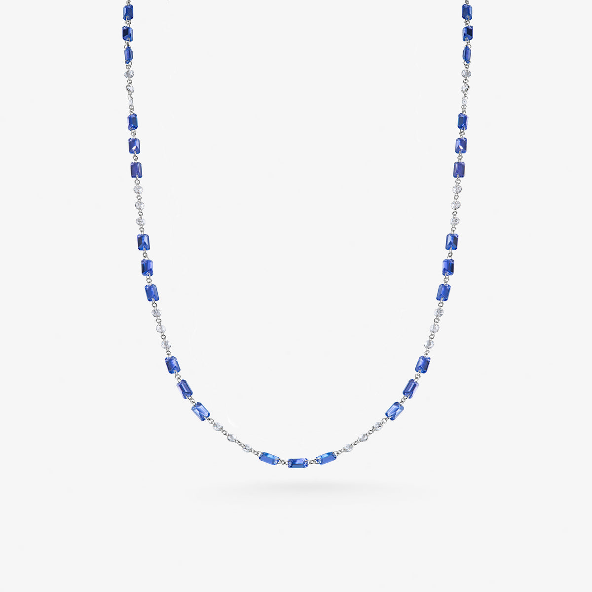 Peter Marco 18k emerald cut blue sapphire and round cut crystal necklace