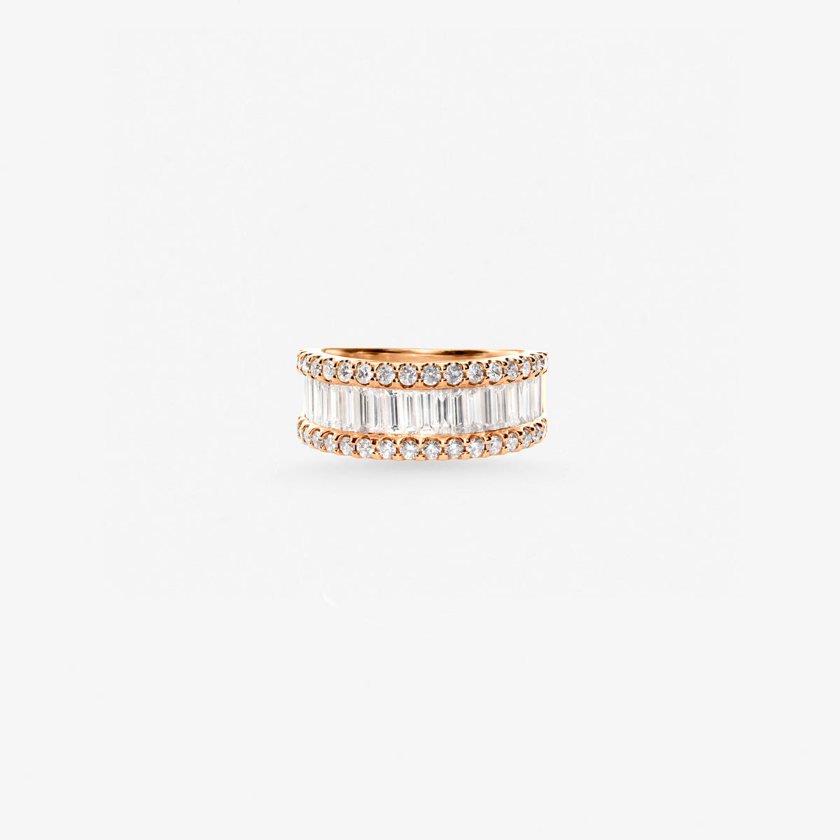 Peter Marco 18k rose gold baguette and round cut diamond band ring