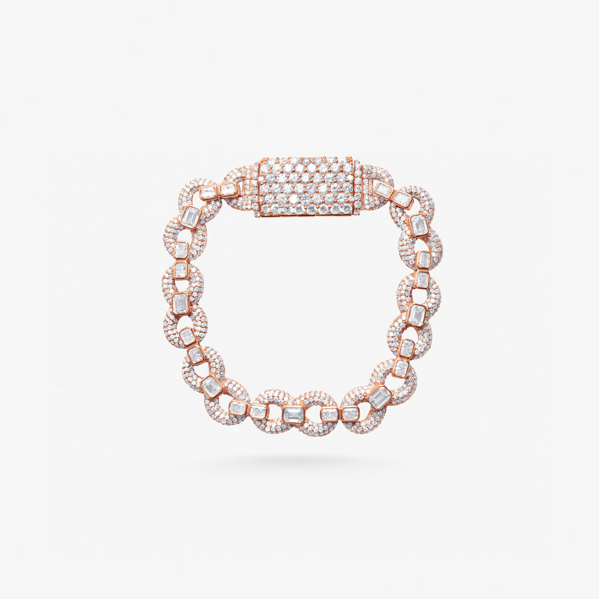 Peter Marco 18k rose gold emerald and round cut diamond infinity link bracelet