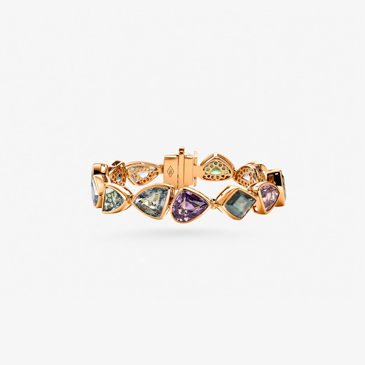 Peter Marco 18k rose gold pear and cushion cut multi-color gemstone bracelet