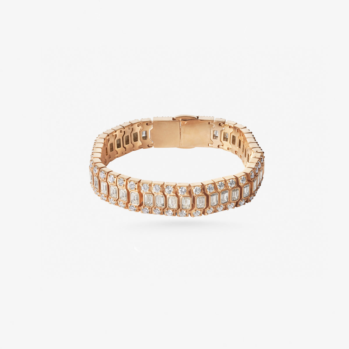 Peter Marco 18k rose gold round and emerald cut diamond bracelet
