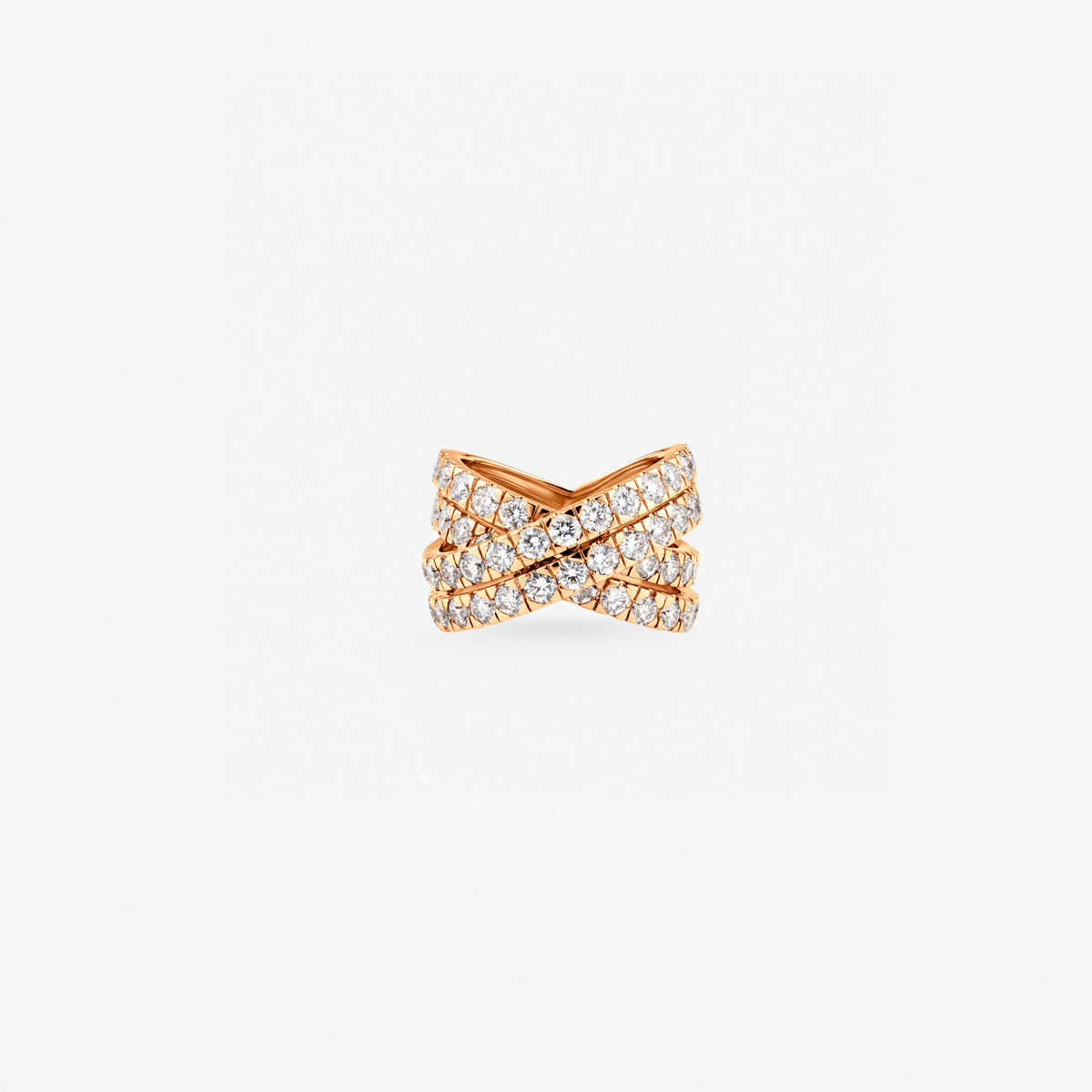 Peter Marco 18k rose gold round cut diamond crossover ring