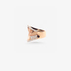 Peter Marco 18k rose gold round cut diamond crossover ring, side view