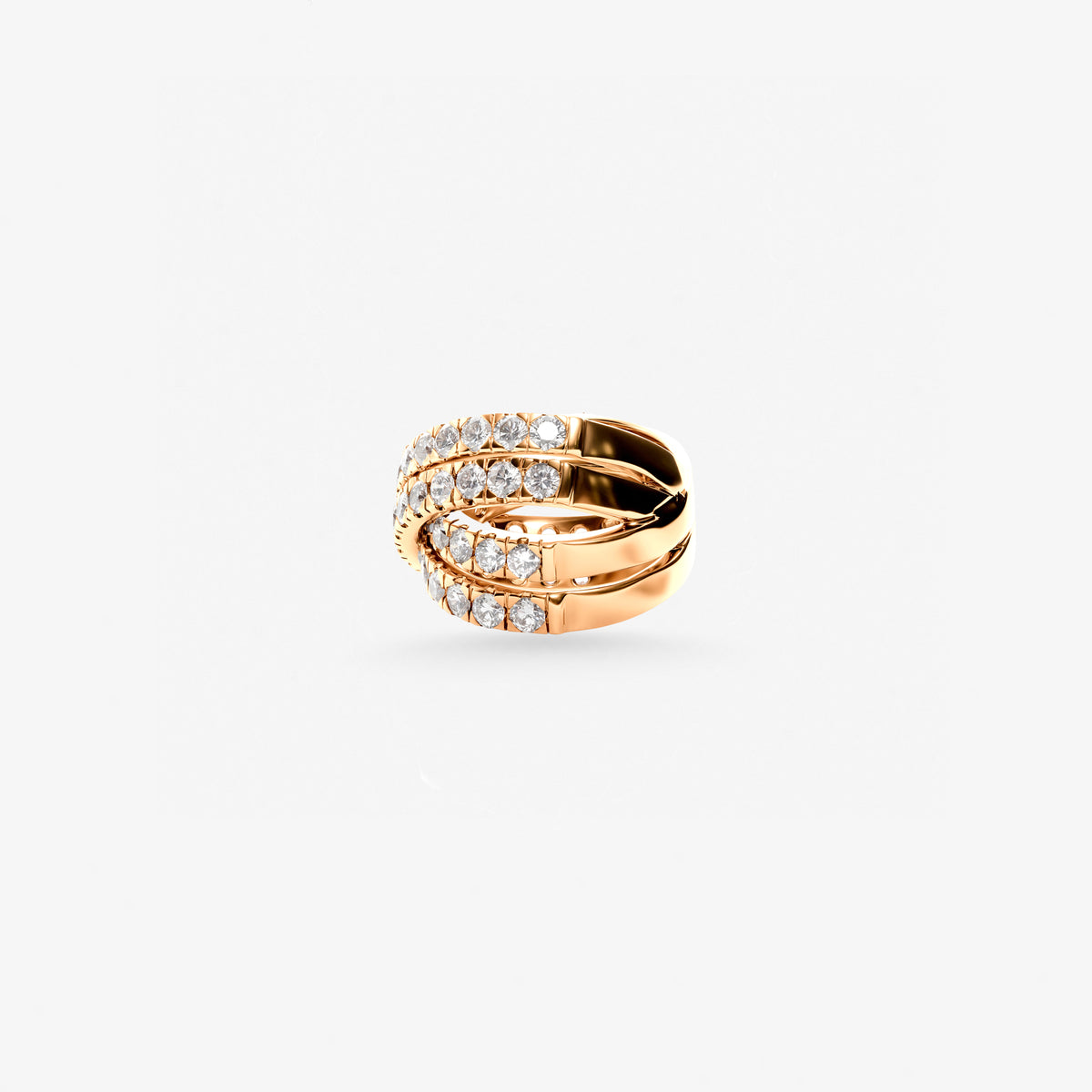 Peter Marco 18k rose gold round cut diamond crossover ring, side view
