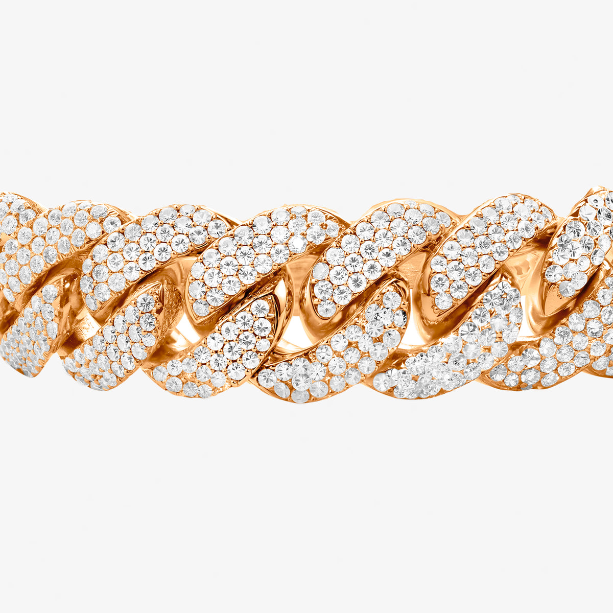 Peter Marco 18k rose gold round cut diamond Cuban link bracelet, detail view