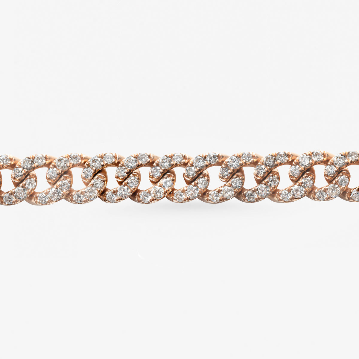 Peter Marco 18k rose gold round cut diamond Cuban link bracelet, detail view
