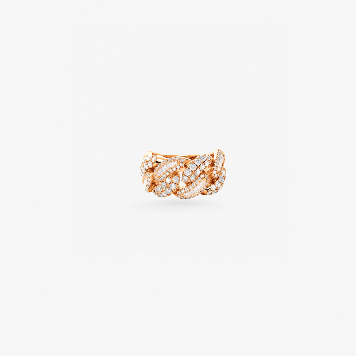 Peter Marco 18k rose gold round cut diamond Cuban link ring