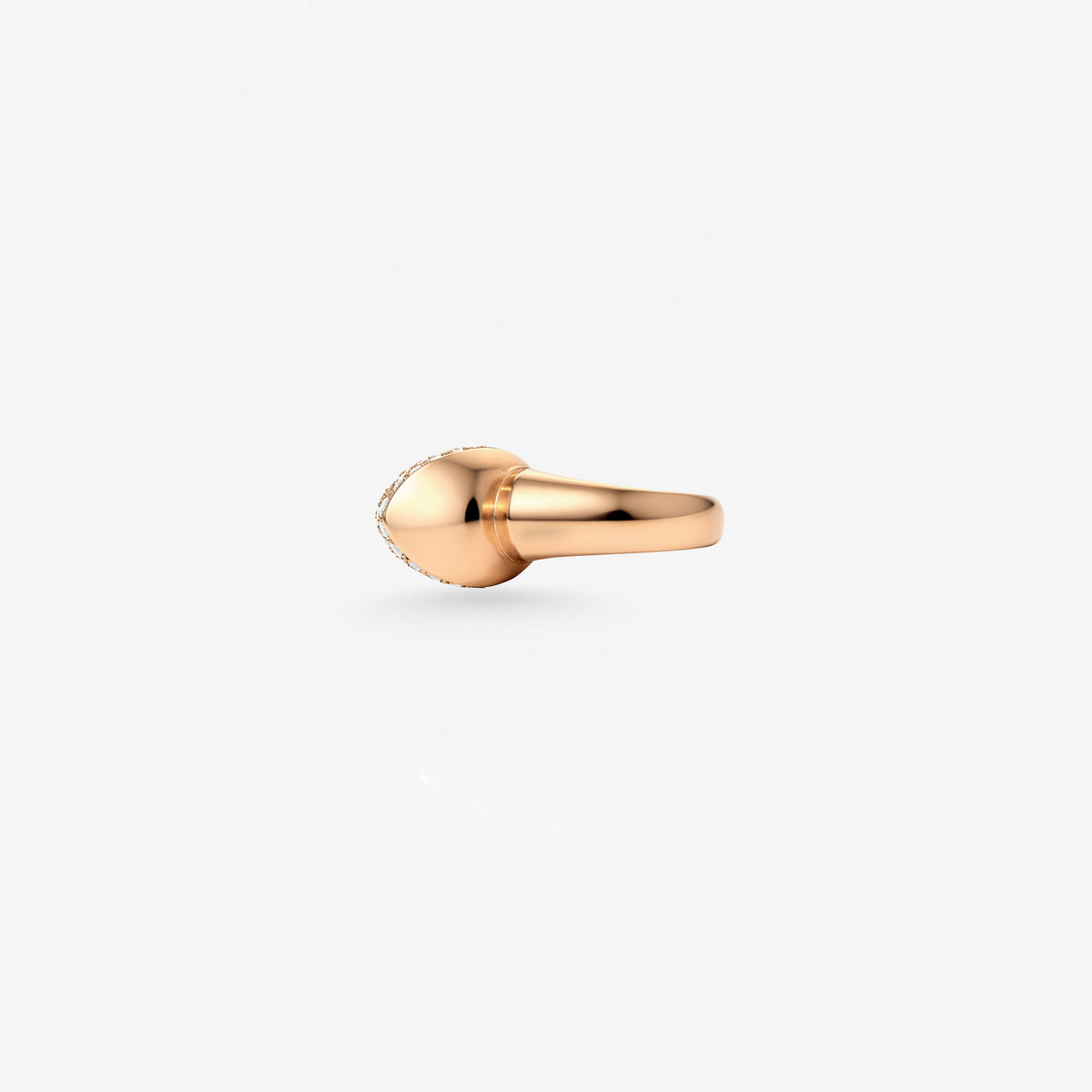 Peter Marco 18k rose gold round cut diamond dome ring, side view