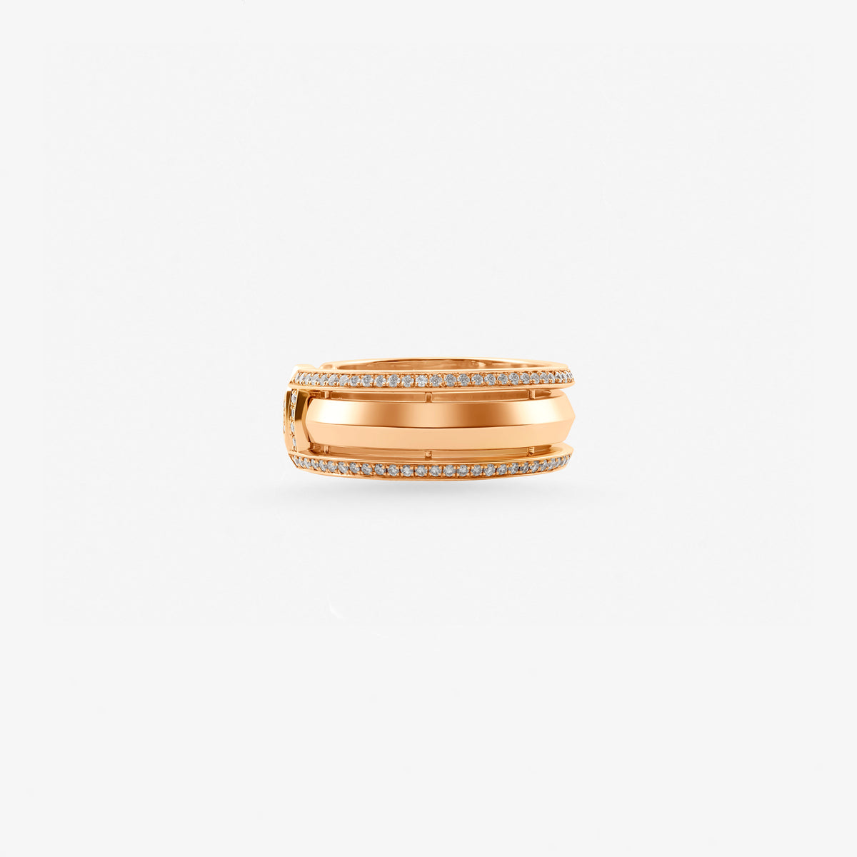 Peter Marco 18k rose gold round cut diamond geometric ring, side view