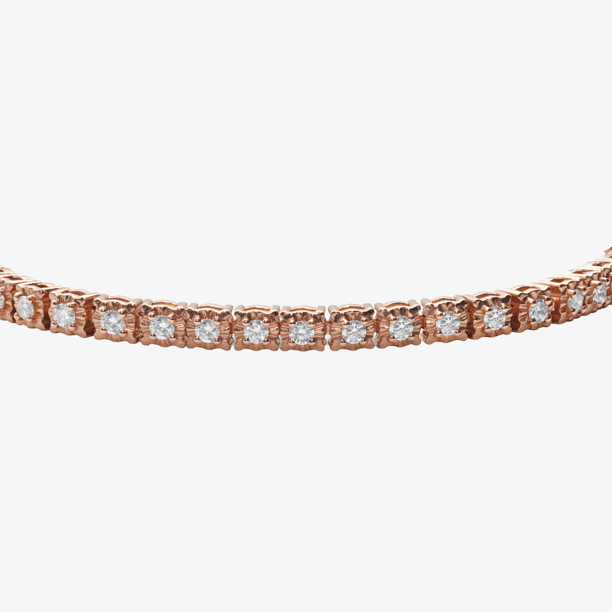 Peter Marco 18k rose gold round cut diamond tennis bracelet, detail view