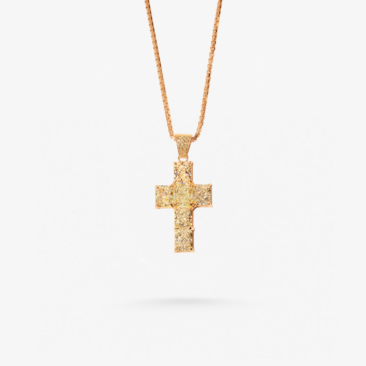 Peter Marco 18k rose gold yellow radiant cut diamond cross pendant