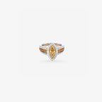 Peter Marco 18k two-tone white and rose gold marquise cut golden brown zircon and round cut diamond ring