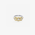 Peter Marco 18k two-tone white and yellow gold bezel set round cut diamond three-stone ring