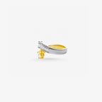 Peter Marco 18k two-tone white and yellow gold emerald, princess and round cut diamond open ring, side view