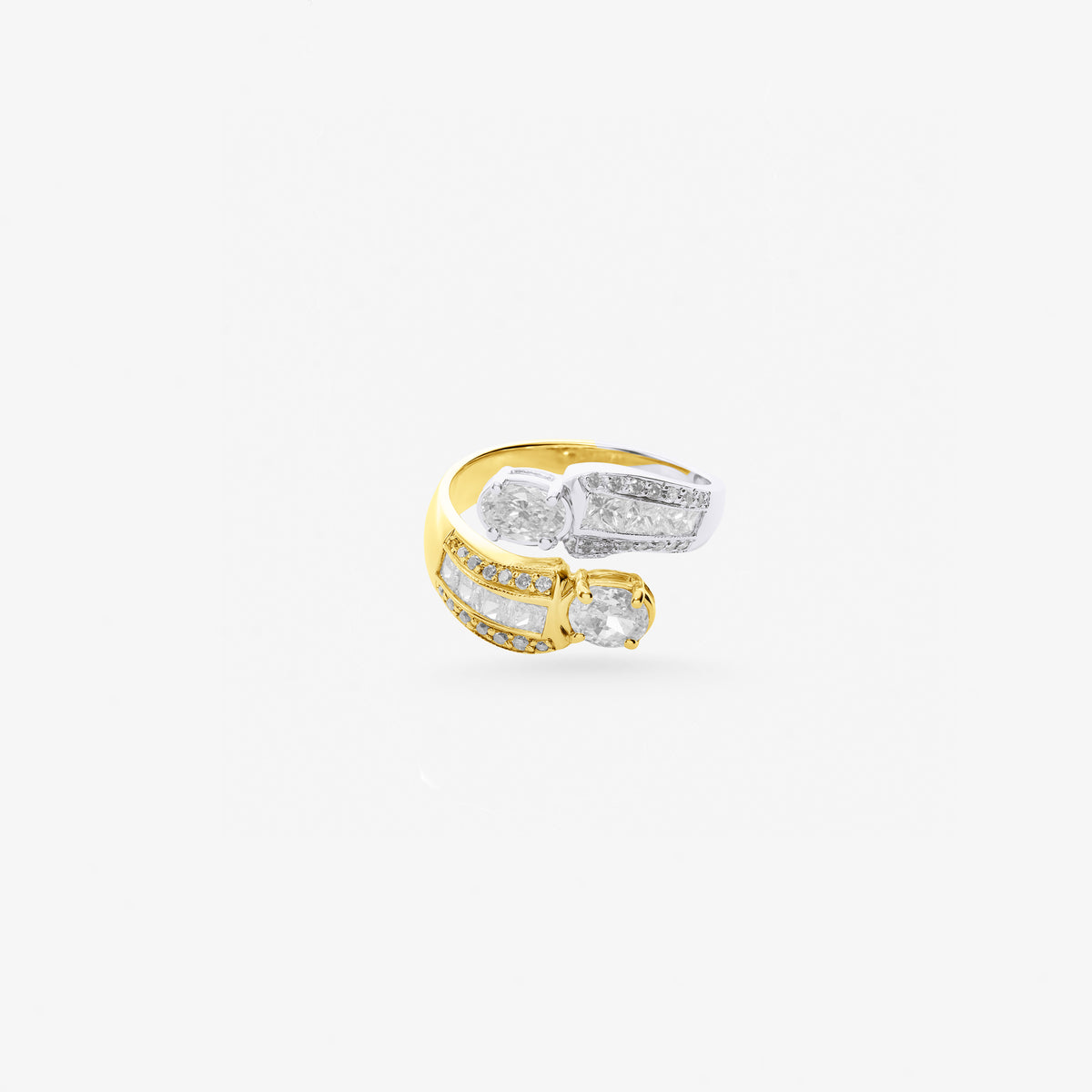 Peter Marco 18k two-tone white and yellow gold emerald, princess and round cut diamond open ring