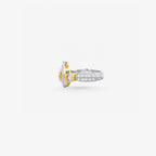 Peter Marco 18k two-tone white and yellow gold pear cut, princess and round cut diamond ring, side view