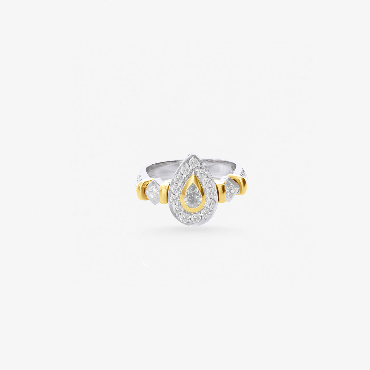 Peter Marco 18k two-tone white and yellow gold pear cut, princess and round cut diamond ring