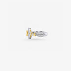 Peter Marco 18k two-tone white and yellow gold princess and round cut diamond geometric ring, side view