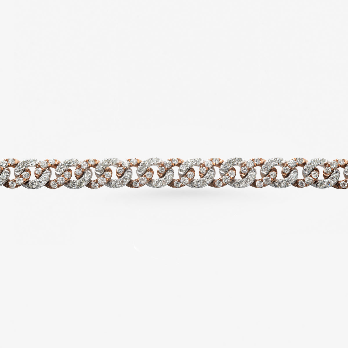 Peter Marco 18k white and rose gold round cut diamond Cuban link bracelet, detail view