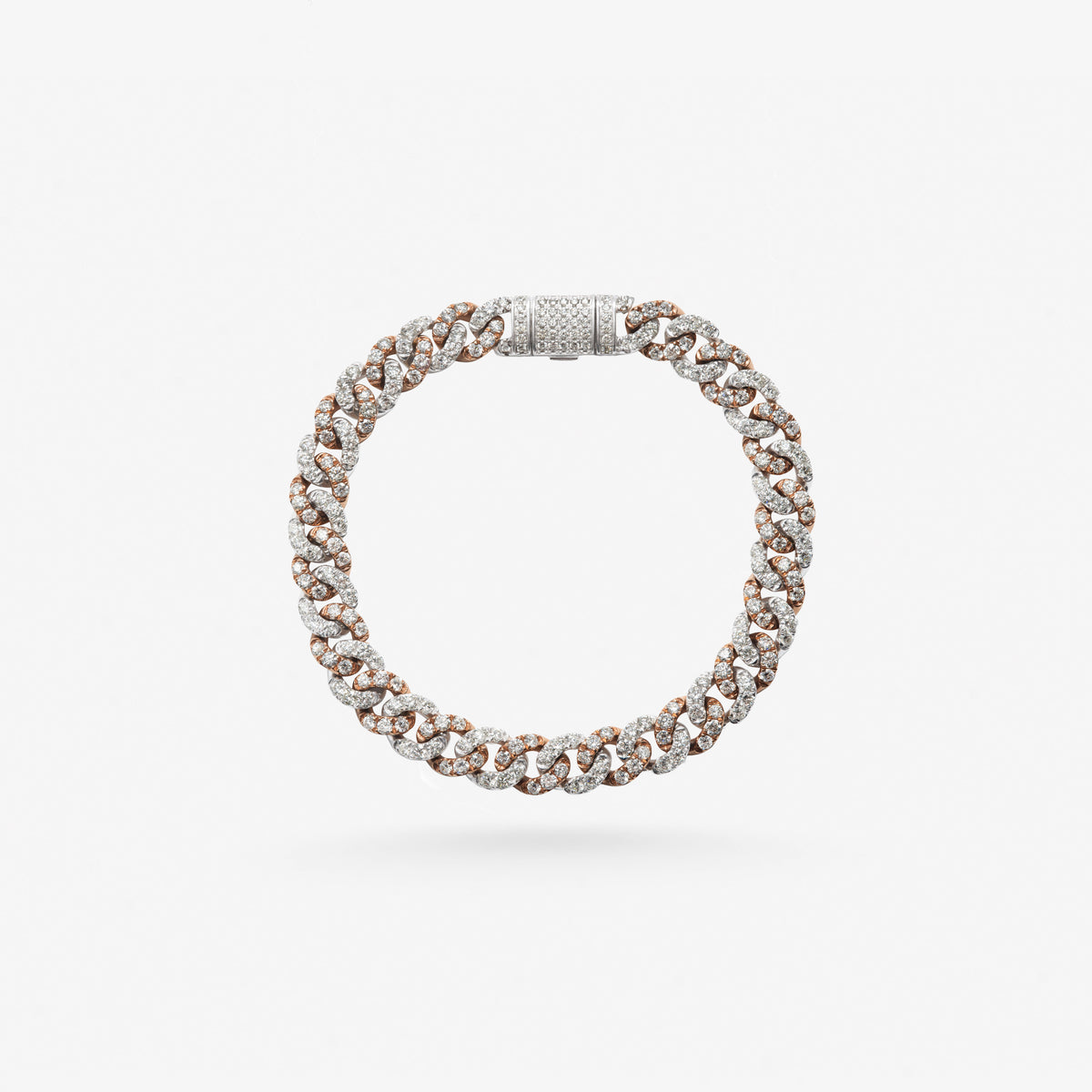 Peter Marco 18k white and rose gold round cut diamond Cuban link bracelet