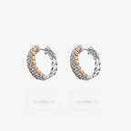 Peter Marco 18k white and rose gold round cut diamond hoop earrings, side view
