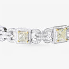 Peter Marco 18k white and yellow gold bezel set princess cut diamond bracelet, deatil view