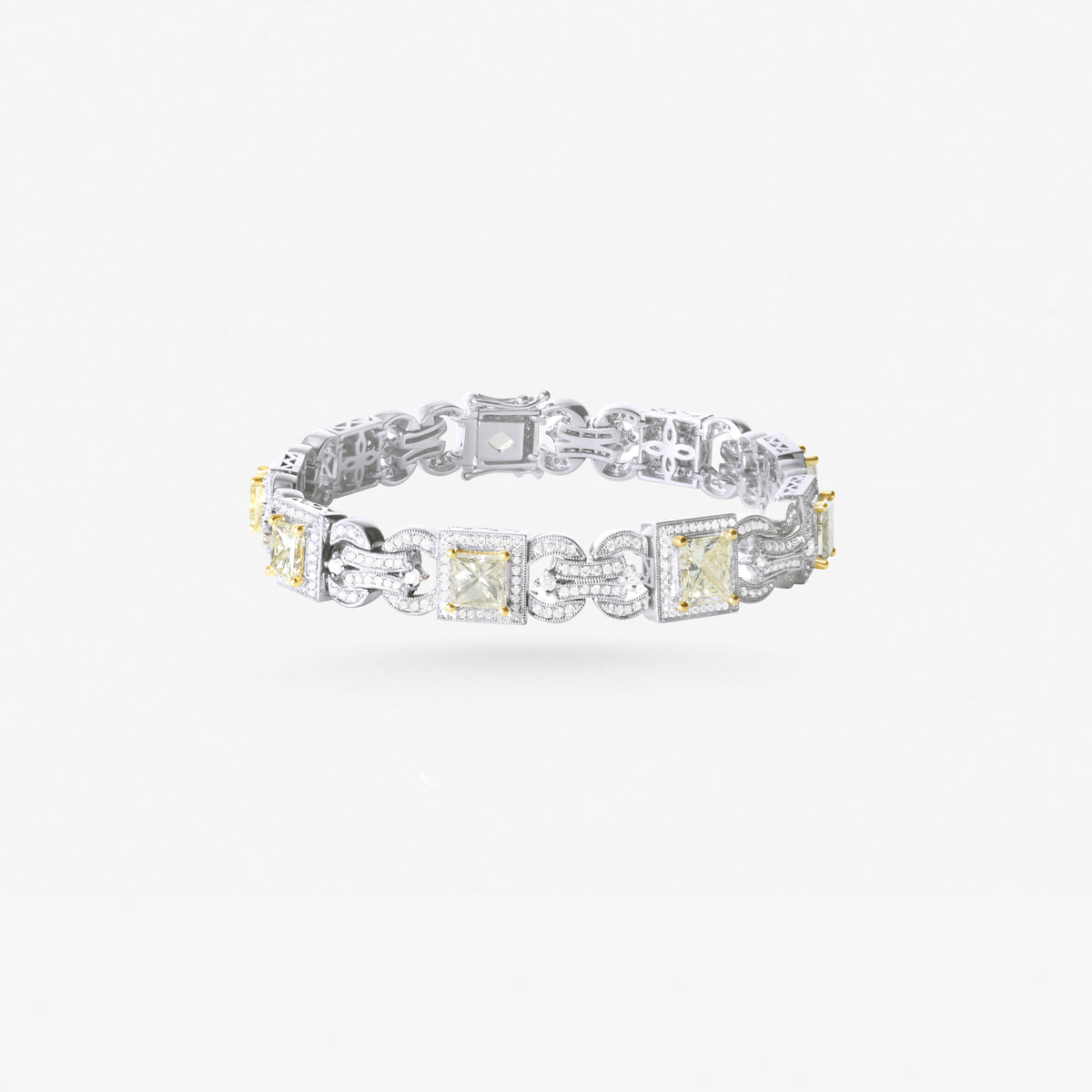 Peter Marco 18k white and yellow gold bezel set princess cut diamond bracelet