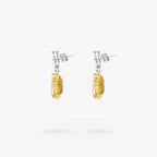 Peter Marco 18k white and yellow gold marquise cut white and pear shaped yellow diamond drop earrings, side view