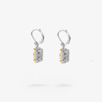Peter Marco 18k white and yellow gold radiant cut yellow diamond with baguette and round cut white diamond drop earrings, side view