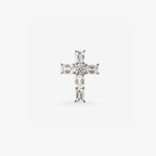 Peter Marco 18k white gold baguette cut and round cut diamond cross pendant, detail view