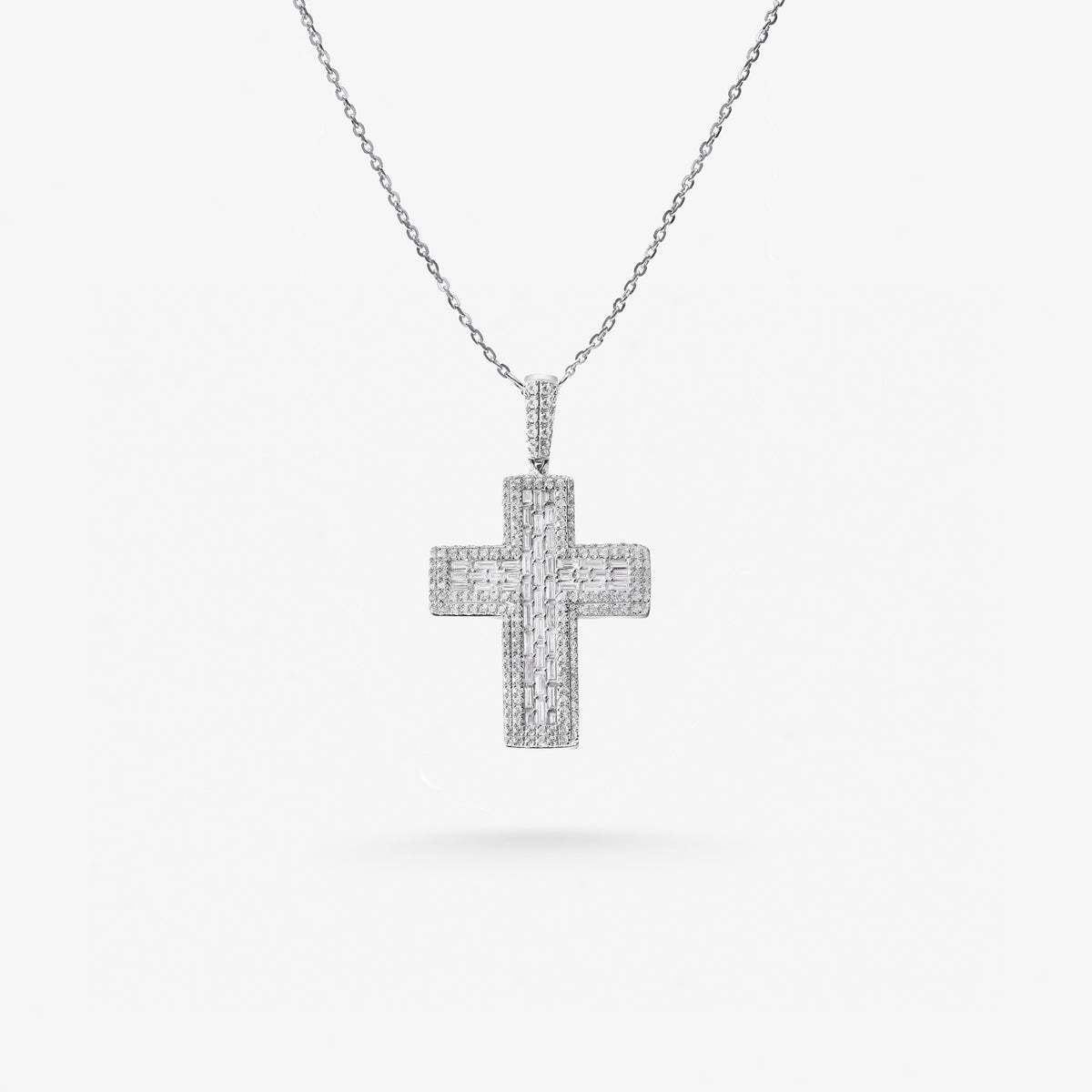 Peter Marco 18k white gold baguette cut and round cut diamond cross pendant