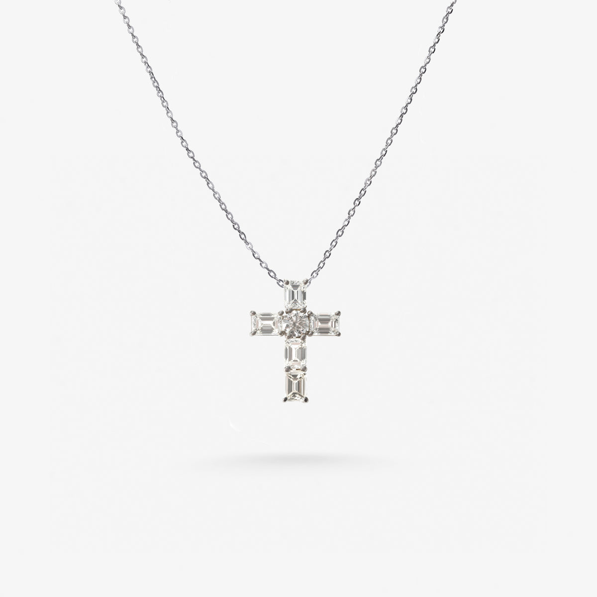 Peter Marco 18k white gold baguette cut and round cut diamond cross pendant