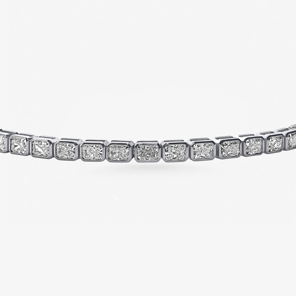 Peter Marco 18k white gold bezel set cushion cut diamond bracelet, detail view