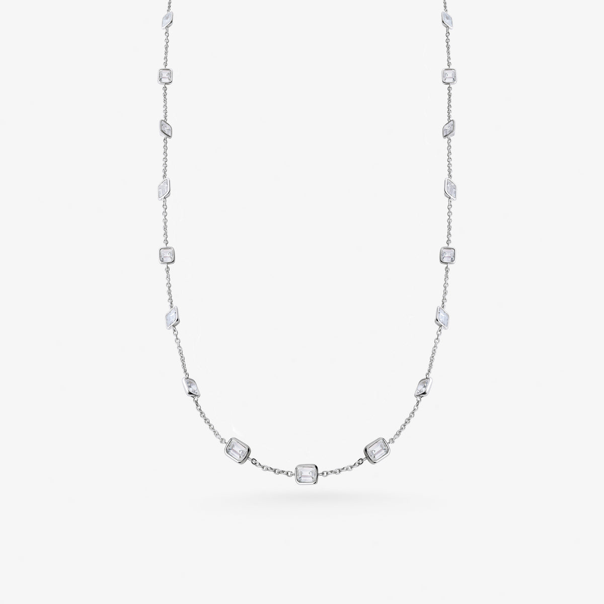 Peter Marco 18k white gold bezel-set emerald cut diamond necklace