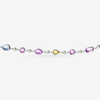 Peter Marco 18k white gold bezel set multicolor sapphire and diamond, detail view