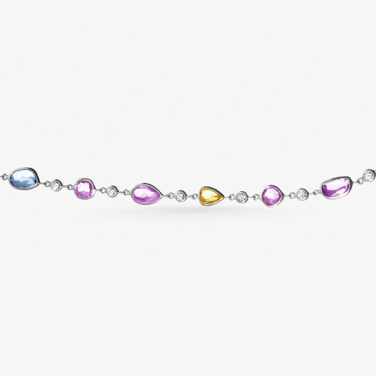 Peter Marco 18k white gold bezel set multicolor sapphire and diamond, detail view