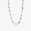 Peter Marco 18k white gold bezel set multicolor sapphire and diamond necklace