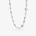 Peter Marco 18k white gold bezel set multicolor sapphire and diamond necklace
