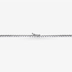 Peter Marco 18k white gold bezel set round cut diamond necklace, clasp view