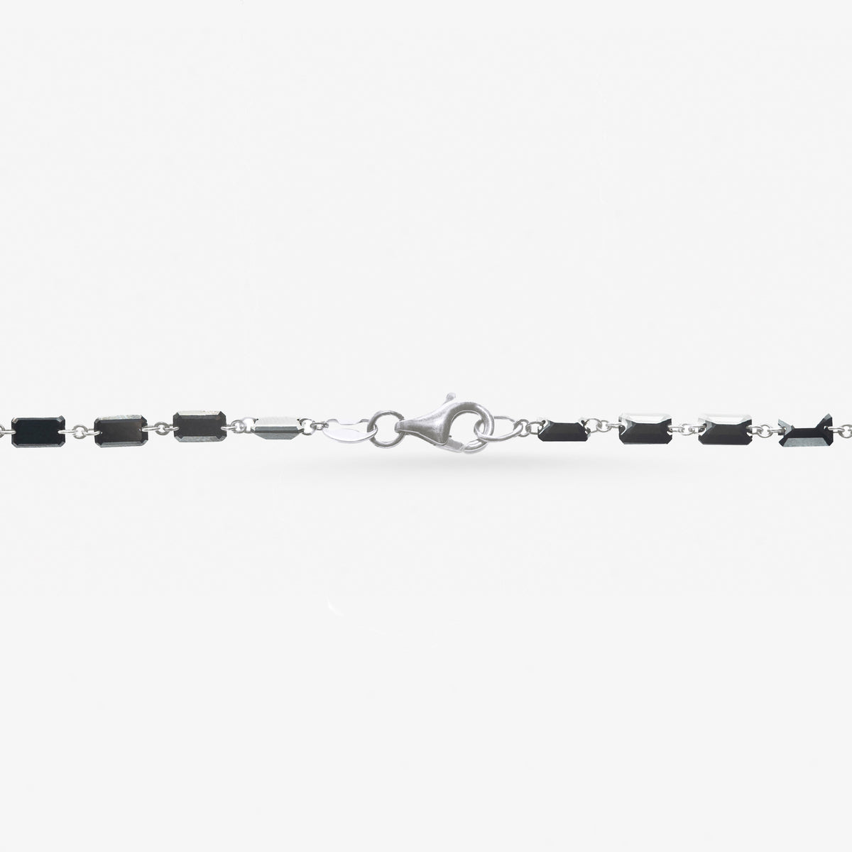 Peter Marco 18k white gold black emerald cut diamond necklace, clasp view