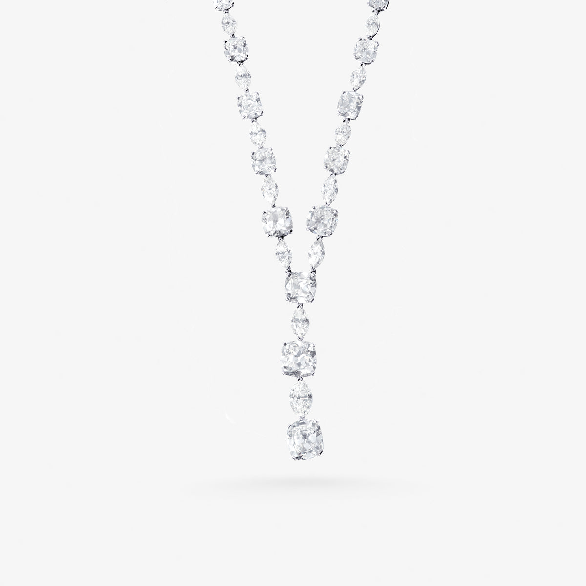 Peter Marco 18k white gold cushion cut and marquise cut diamond lariat necklace