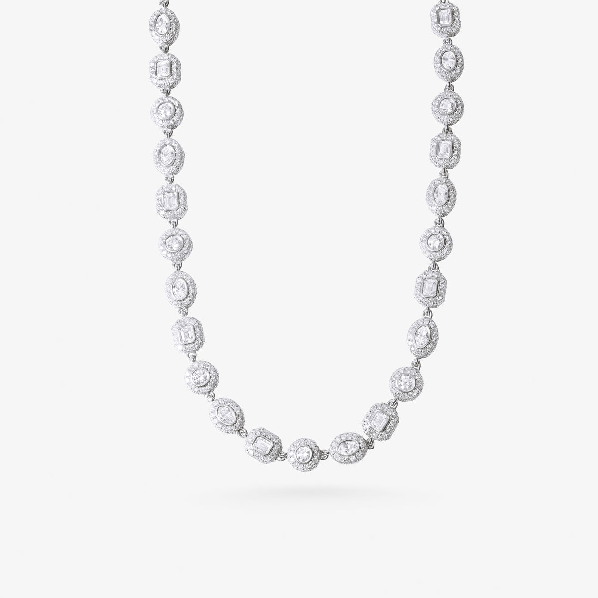 Peter Marco 18k white gold emerald and oval cut diamond necklace