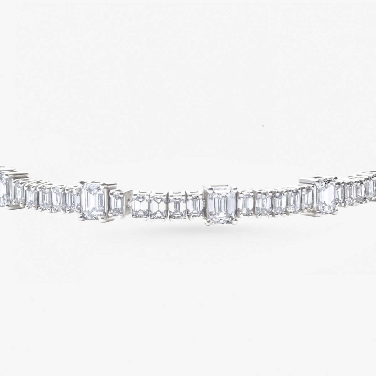 Peter Marco 18k white gold emerald cut and baguette cut diamond bracelet, detail view