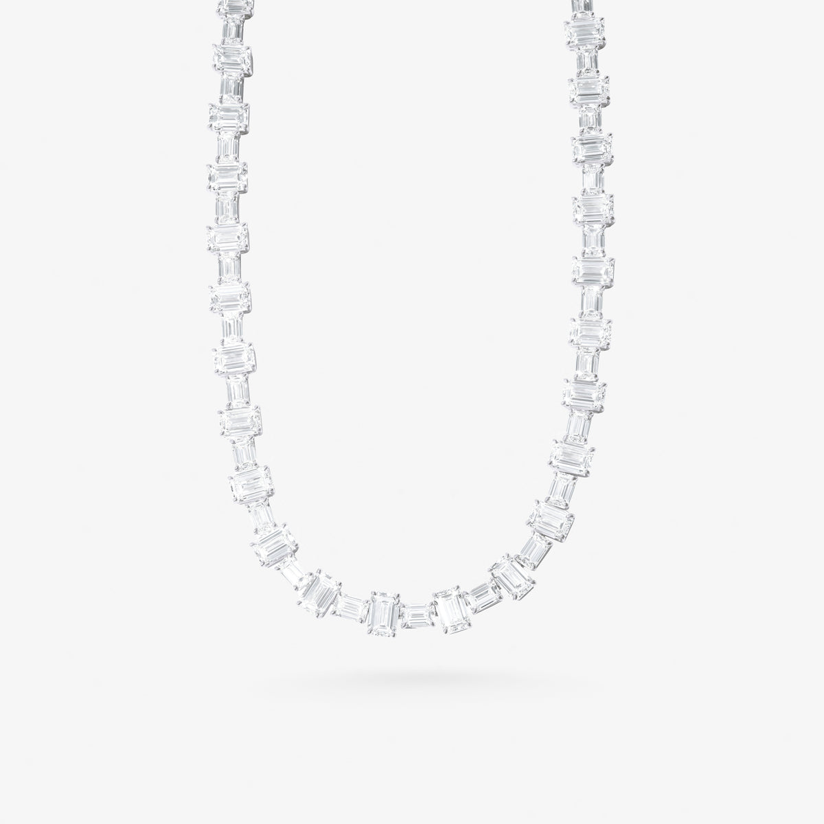 Peter Marco 18k white gold emerald cut and baguette cut diamond necklace