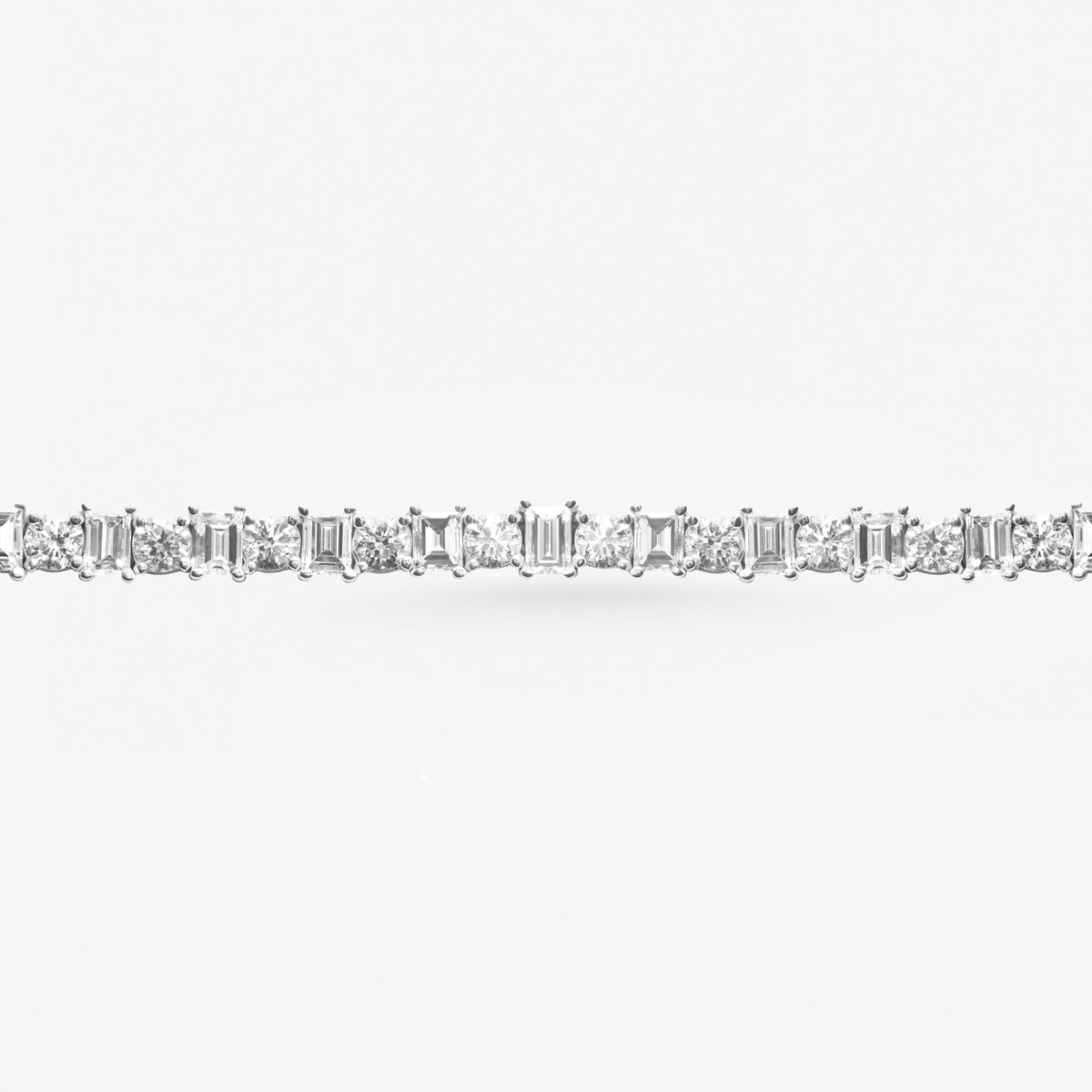 Peter Marco 18k white gold emerald cut and round cut diamond bracelet, detail view