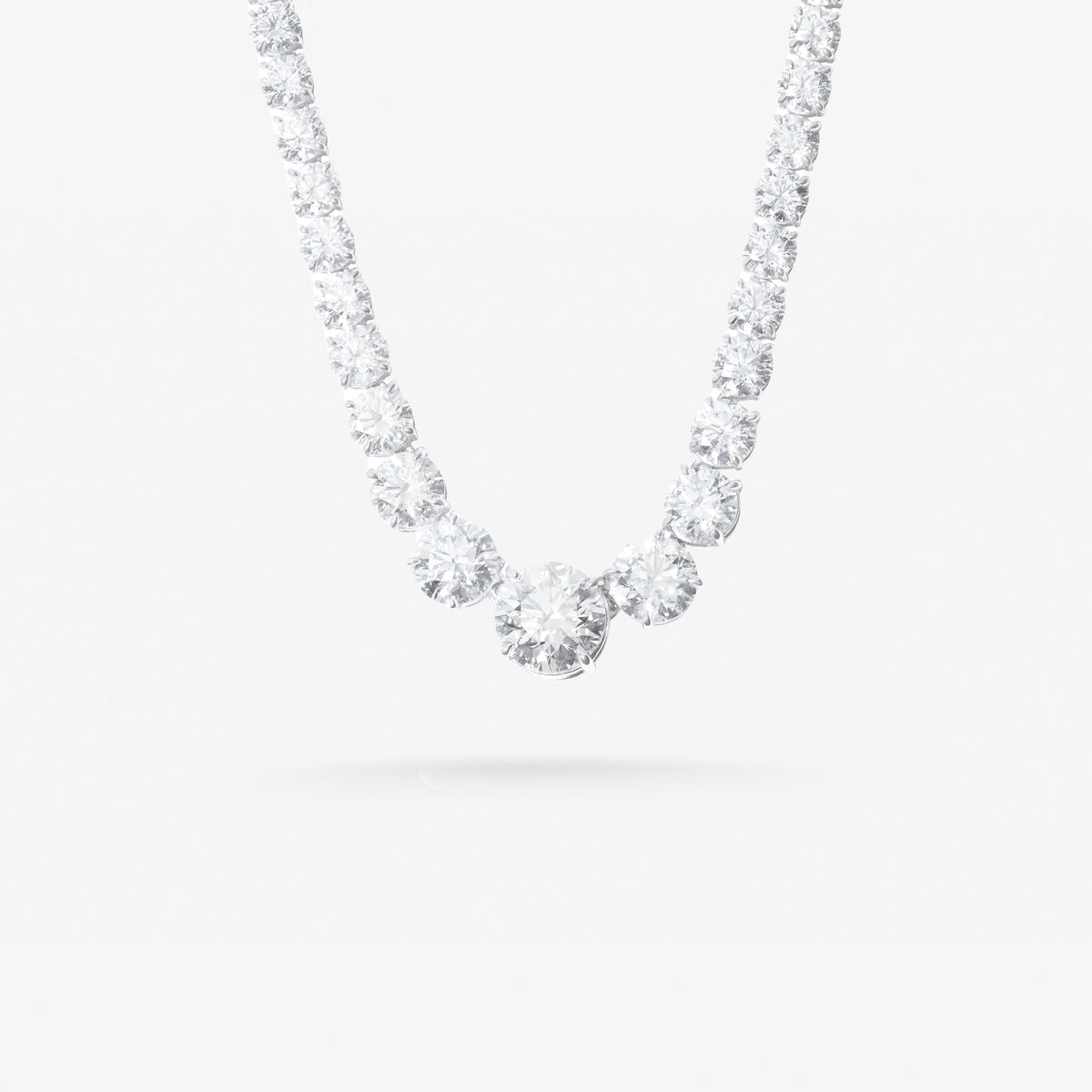 Peter Marco 18k white gold graduated round cut diamond necklace, detail view