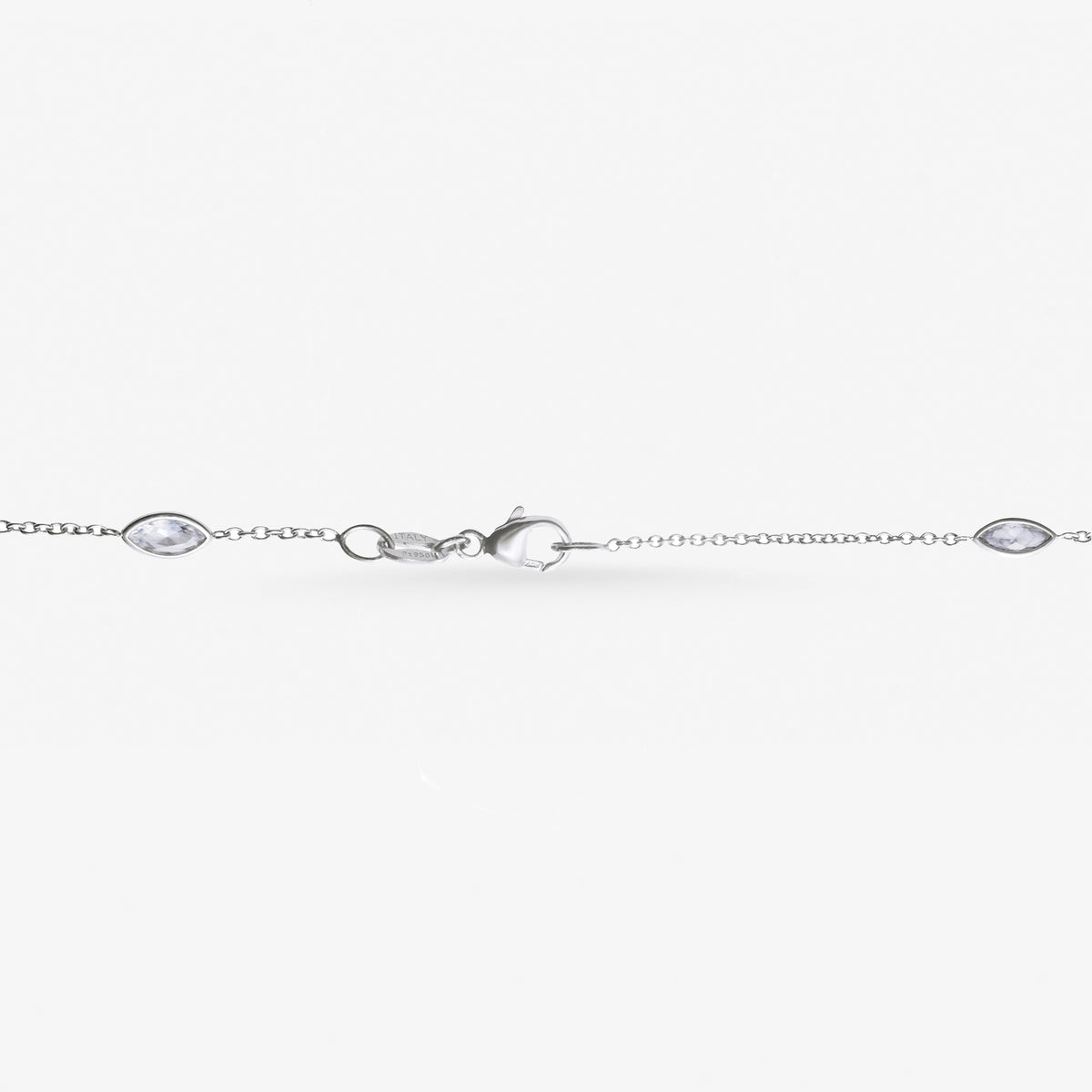 Peter Marco 18k white gold marquise cut diamond necklace, clasp view