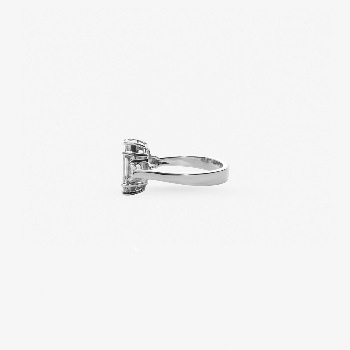 Peter Marco 18k white gold multi-stone emerald cut diamond ring, side view