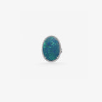 Peter Marco 18k white gold oval black opal and round cut diamond halo ring